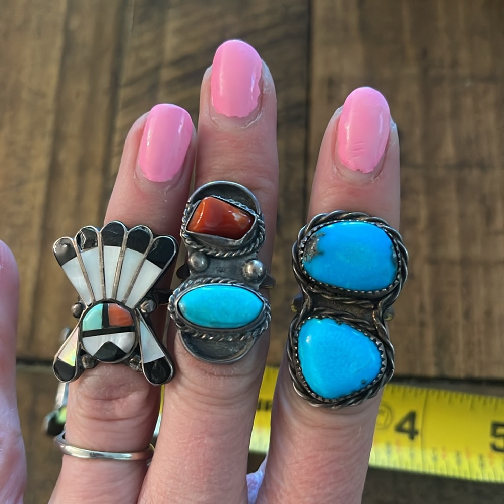 Lot of 3! Vintage Turquoise Native American sterling rings